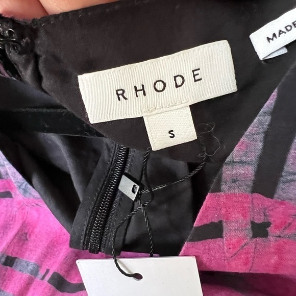 NWT RHODE Piper Plaid Ruched Cotton Purple Mini Dress Sz S - Picture 6 of 6